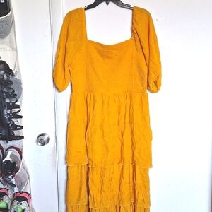 Kings Road XL Mustard Summer Ruffle Layered Dress